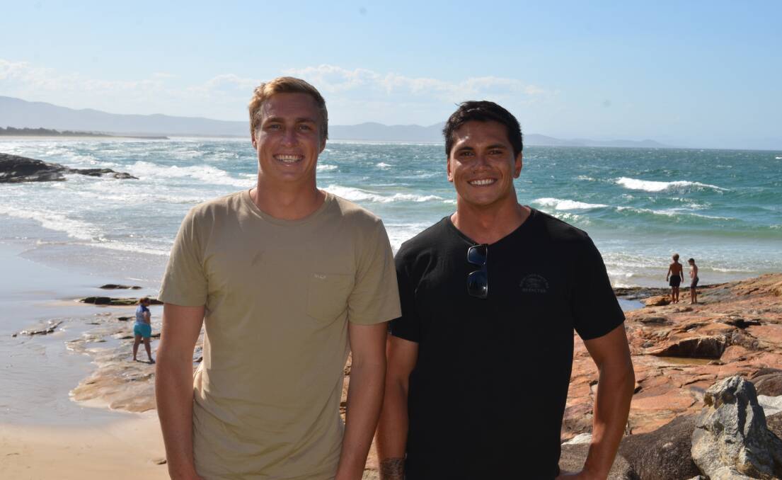 Heroes: Dane Tangimetua and Sam Clift helped rescue swimmers struggling in a rip at Horseshoe Bay, South West Rocks. Photo: Callum McGregor.