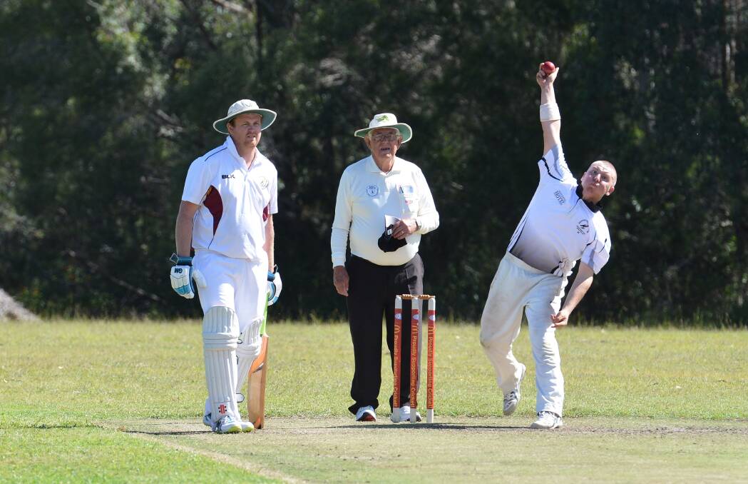 Speed: A Rovers bowler in the action of sending the ball down the pitch in the contest against Macquarie last week. Photo: Penny Tamblyn.
