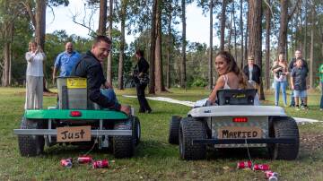 Lisa and Al love their lawn mower racing almost as much as they love each other. Photo: Supplied