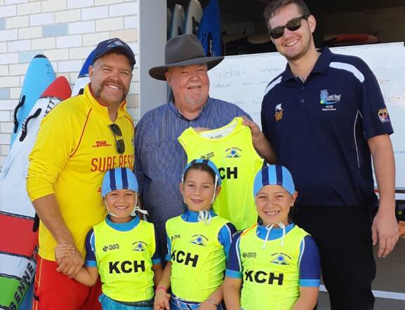 Kempsey Crescent Head Nippers president Steve Pellen, Crescent Head Country Club Board and staff members Bob and Alex and under 7 Nippers Jade, Daisy and Maddie. Photo: Supplied