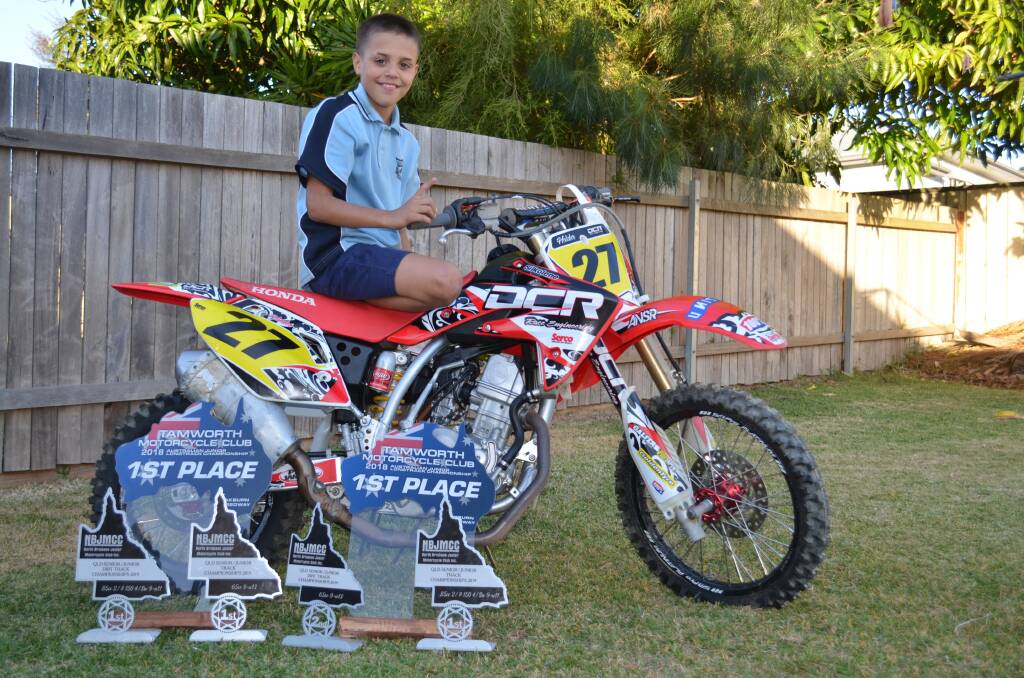 Proud young man: Kempsey's Jayden Holder, 10, wants to conquer the world of motosport. Photo: Callum McGregor
