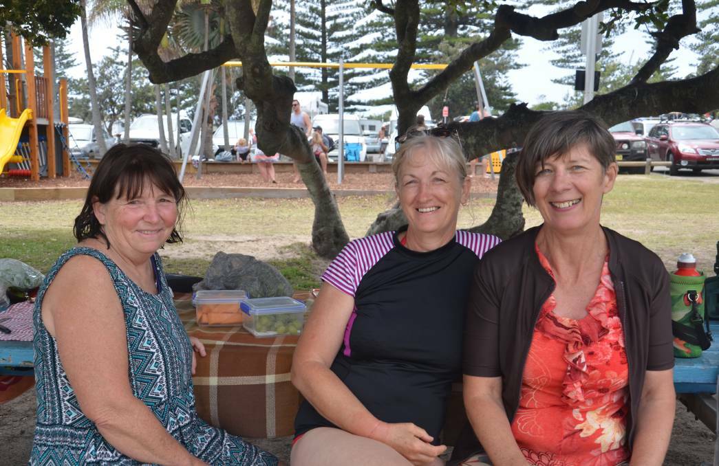 Popular holiday destination: Felicity Bartlett, Kathy Hodgman and Jo Downs in Crescent Head over the holiday period. Photo: Ruby Pascoe.