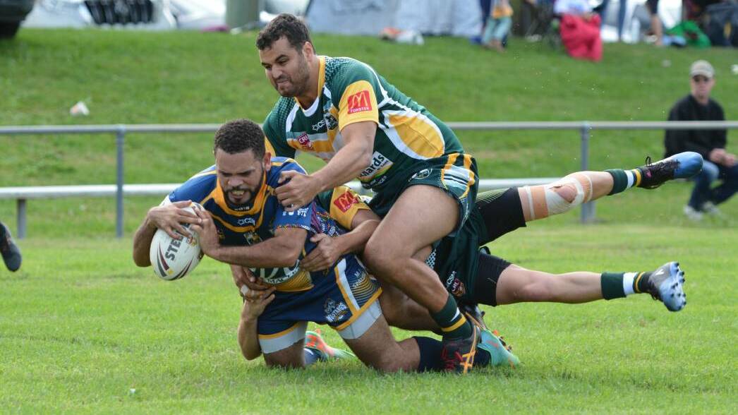 Try-time: Jono Holten dives over for a four-pointer against the Forster-Tuncurry Hawks in round three. Photo: Penny Tamblyn.