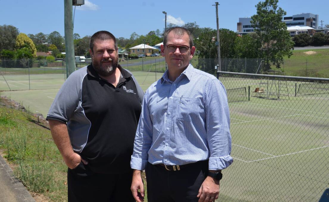 Kempsey Tennis Club committee member Sean O'Leary and president Ben Bailey are hopeful of saving the sport in town. Photo: Callum McGregor