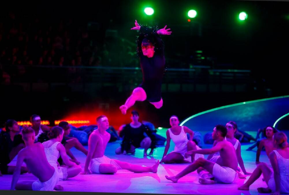 Kempsey's Jim Stirling-Kelly leaps through the air during the School Spectacular performance