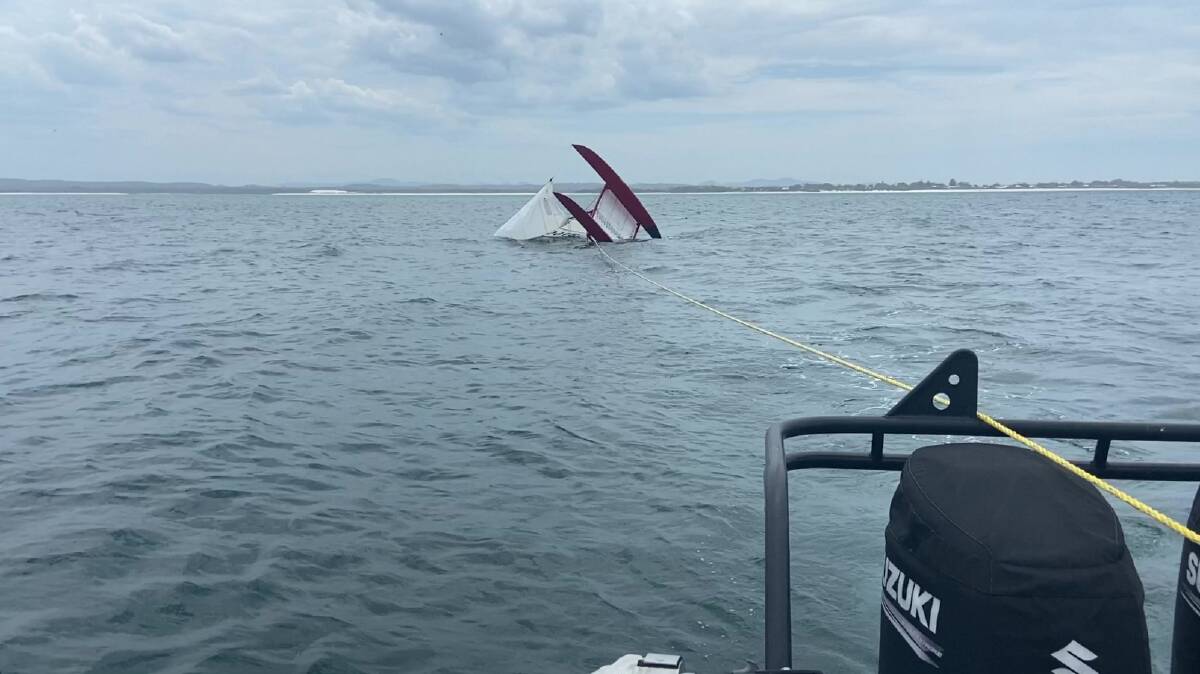 The capsized vessel at Lemon Tree Passage, pictures MRNSW