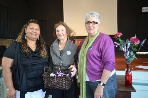 Women of the Macleay award recipients Marsha Holten and Marie Farley with Women’s Day organising committee member Narelle Moulton at the Oddfellows Hall yesterday.
