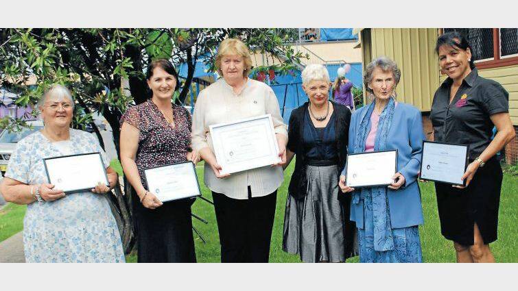 Putting others first:Women of the Macleay award recipients Jan Hill, Michelle Fischer, Mavis Symonds, mayor Liz Campbell, Sheila Scott and Roslyn Mosley. Barbara Cohen also received a recognition award but could not attend the event.