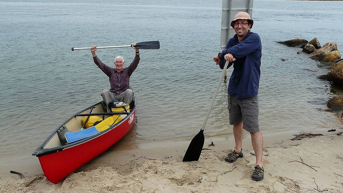 Landfall at South West Rocks on March, 30. Mr Korn took 50 years to complete the trip down the Macleay River, travelling each leg with family members.